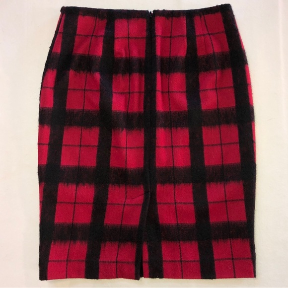 TALBOTS Plaid Windowpane Wool Blend Lined Pencil Skirt Red Black (4) - Picture 7 of 14